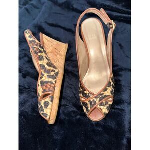 STUART WEITZMAN LEOPARD RAFFIA WEDGE SANDALS